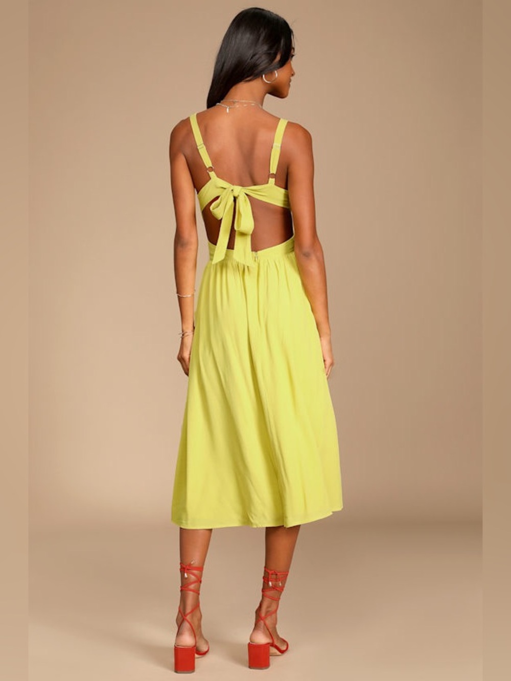 $70 LULUS Bold New Look Yellow Tie-Back Midi Dress With Pockets